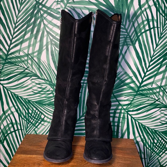 Donald J. Pliner Devi Black Distressed Suede Leather Knee High Boots 8.5 M - Picture 3 of 13